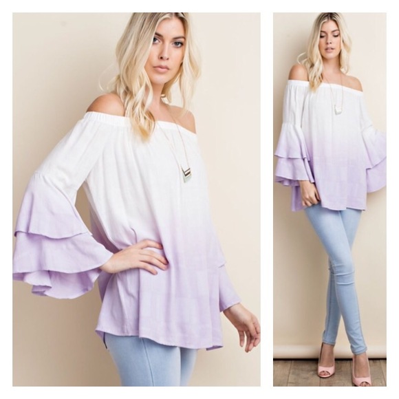 SwankStyles Tops - Lavender Ombré Off Shoulder Peasant Top